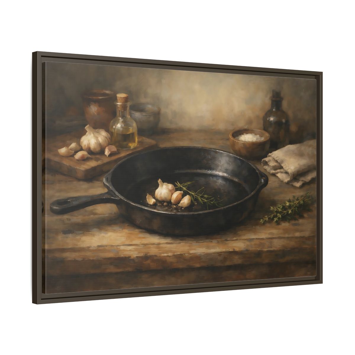 Side Mockup 9. Nature Garlic Rustic Brown shown as stretched canvas wall art