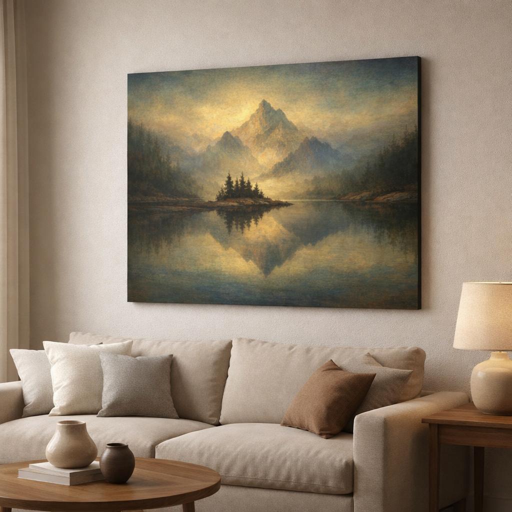 Nature Geometric Lake - Canvas Wall Art Print - YesArtYes