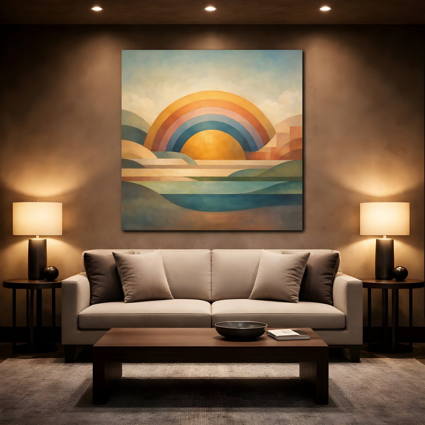 Mockup 2. Nature Geometric Sunrise Geometric Sunrise Art shown as stretched canvas wall art