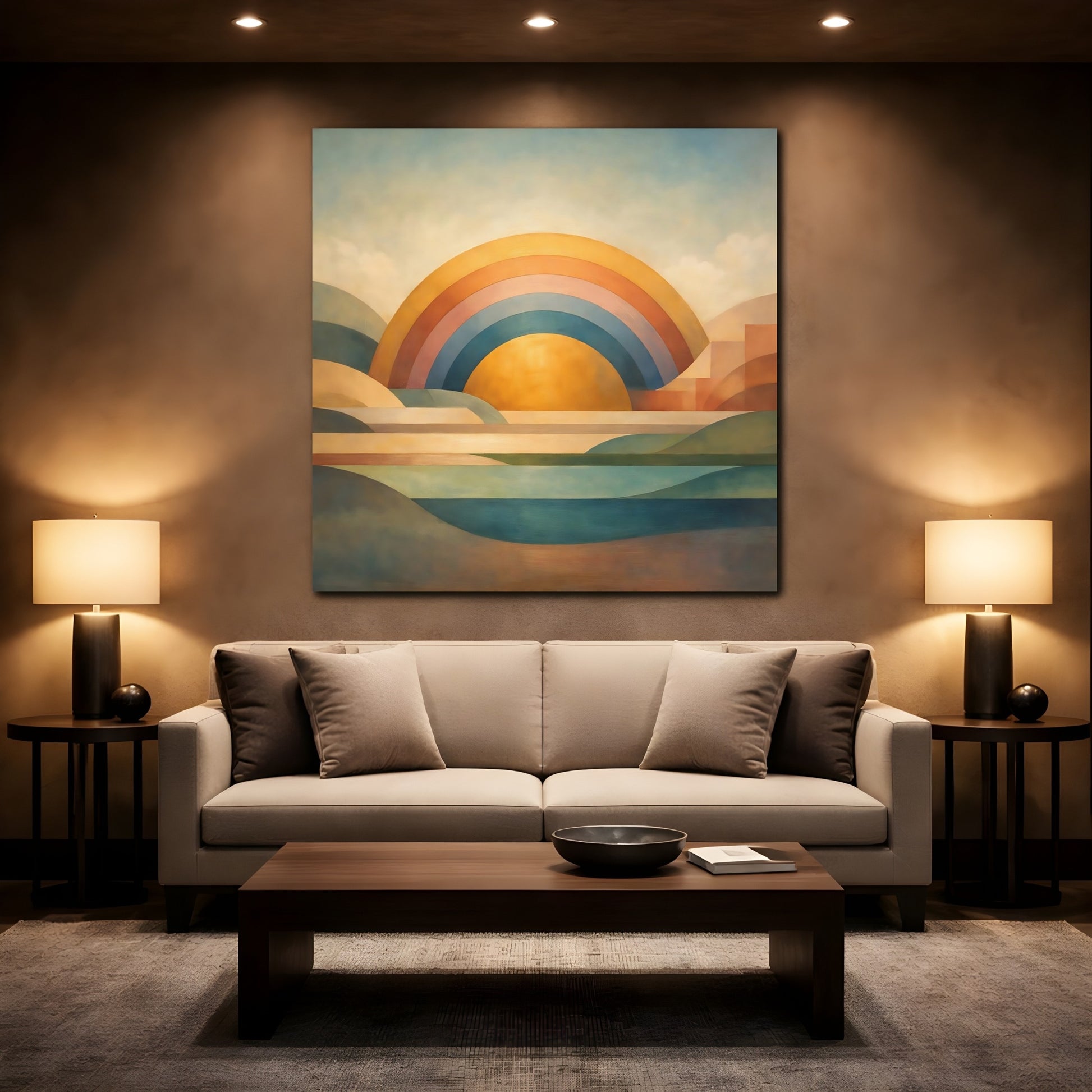 Mockup 2. Nature Geometric Sunrise Geometric Sunrise Art shown as stretched canvas wall art