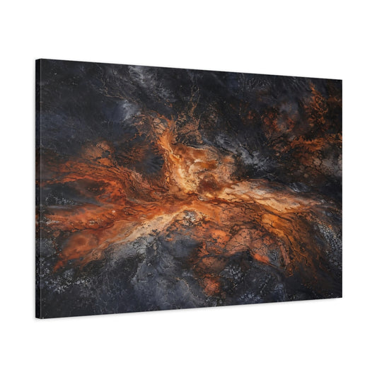 Main Mockup. Nature Geothermal Patterns Orange And Black shown as stretched canvas wall art