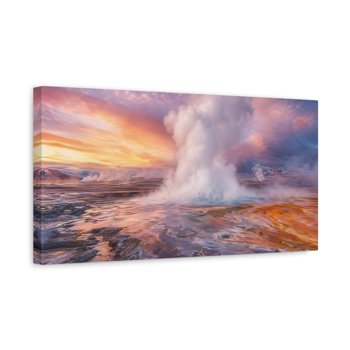 Side Mockup 3. Nature Geothermal Vent Orange Purple Geothermal shown as stretched canvas wall art