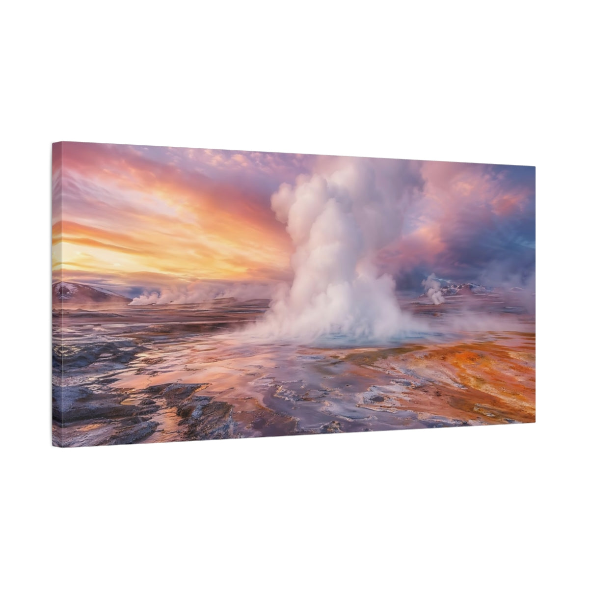 Side Mockup 1. Nature Geothermal Vent Orange Purple Geothermal shown as stretched canvas wall art