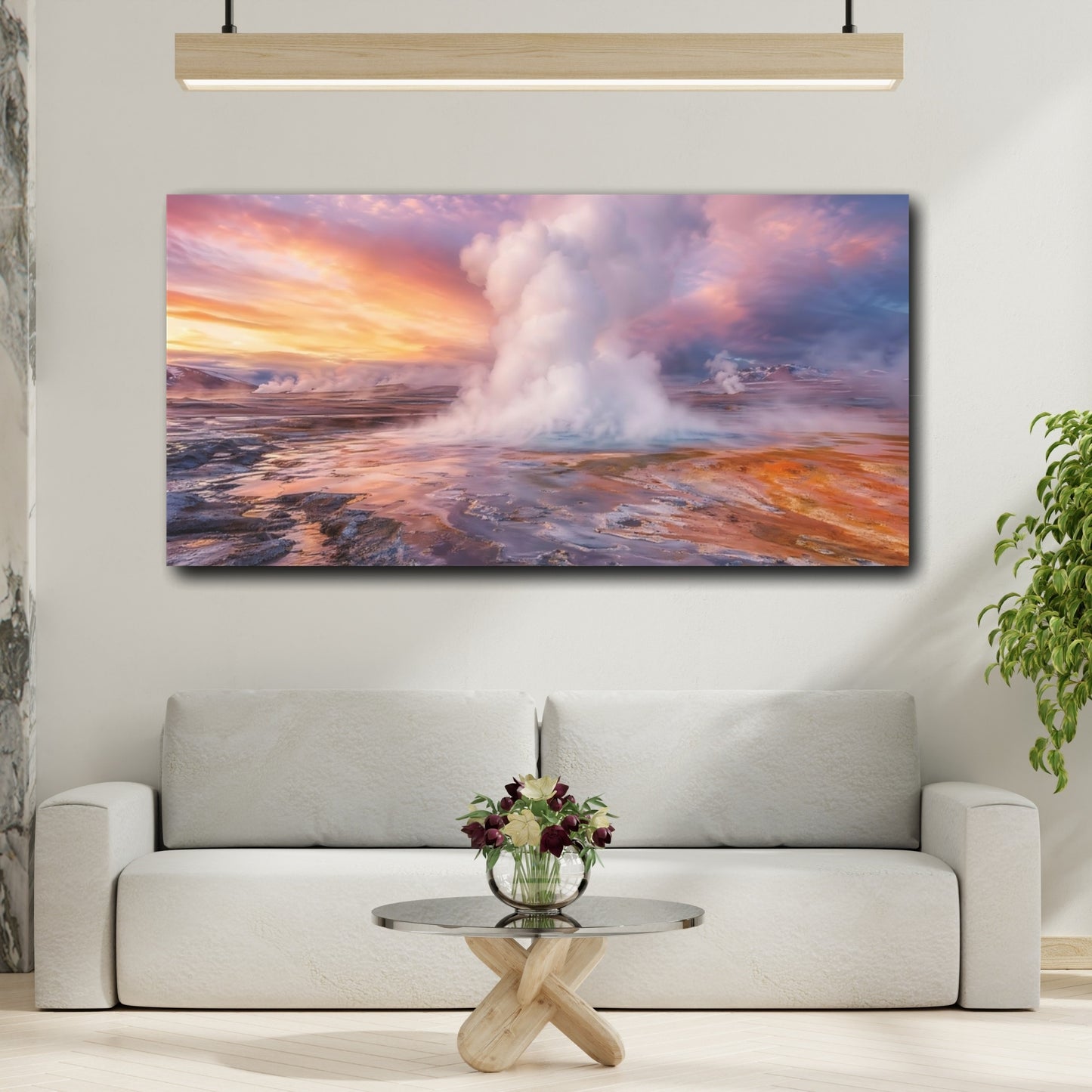 Mockup 4. Nature Geothermal Vent Orange Purple Geothermal shown as stretched canvas wall art