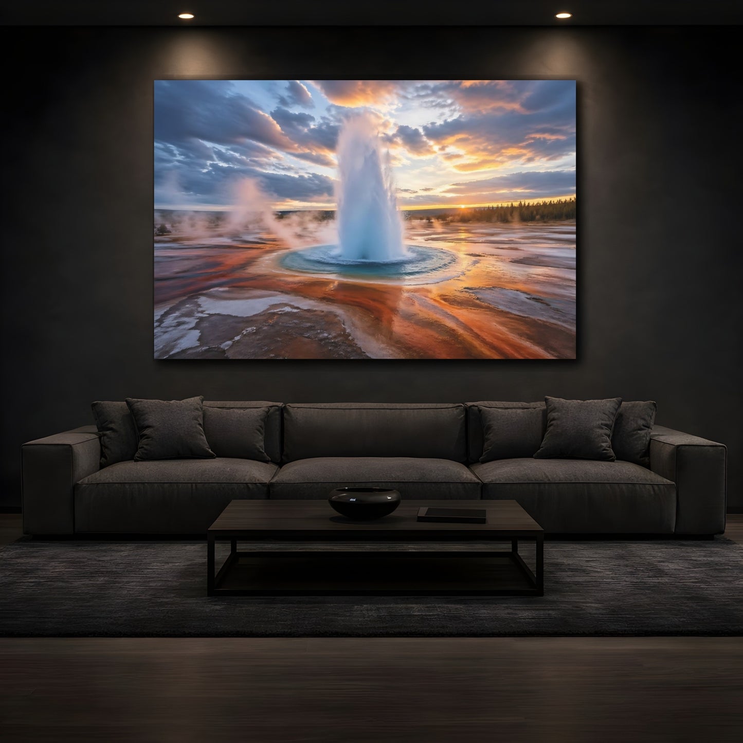 Mockup 3. Nature Geyser Eruption Orange Blue Geyser shown as stretched canvas wall art