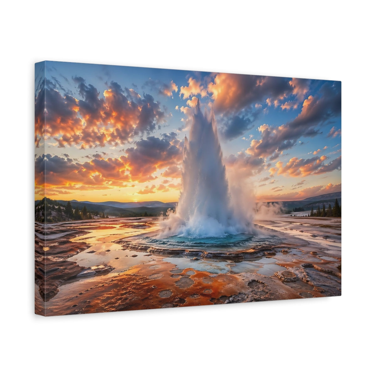 Side Mockup 4. Nature Geyser Orange Blue Geyser shown as stretched canvas wall art