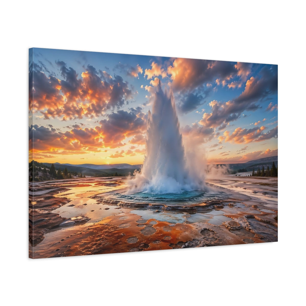 Main Mockup. Nature Geyser Orange Blue Geyser shown as stretched canvas wall art