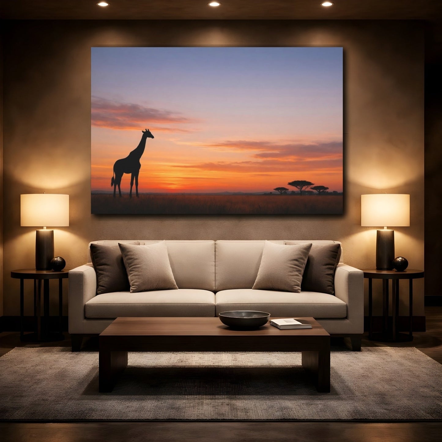 Nature Giraffe Orange And Blue - Canvas Wall Art Print - YesArtYes