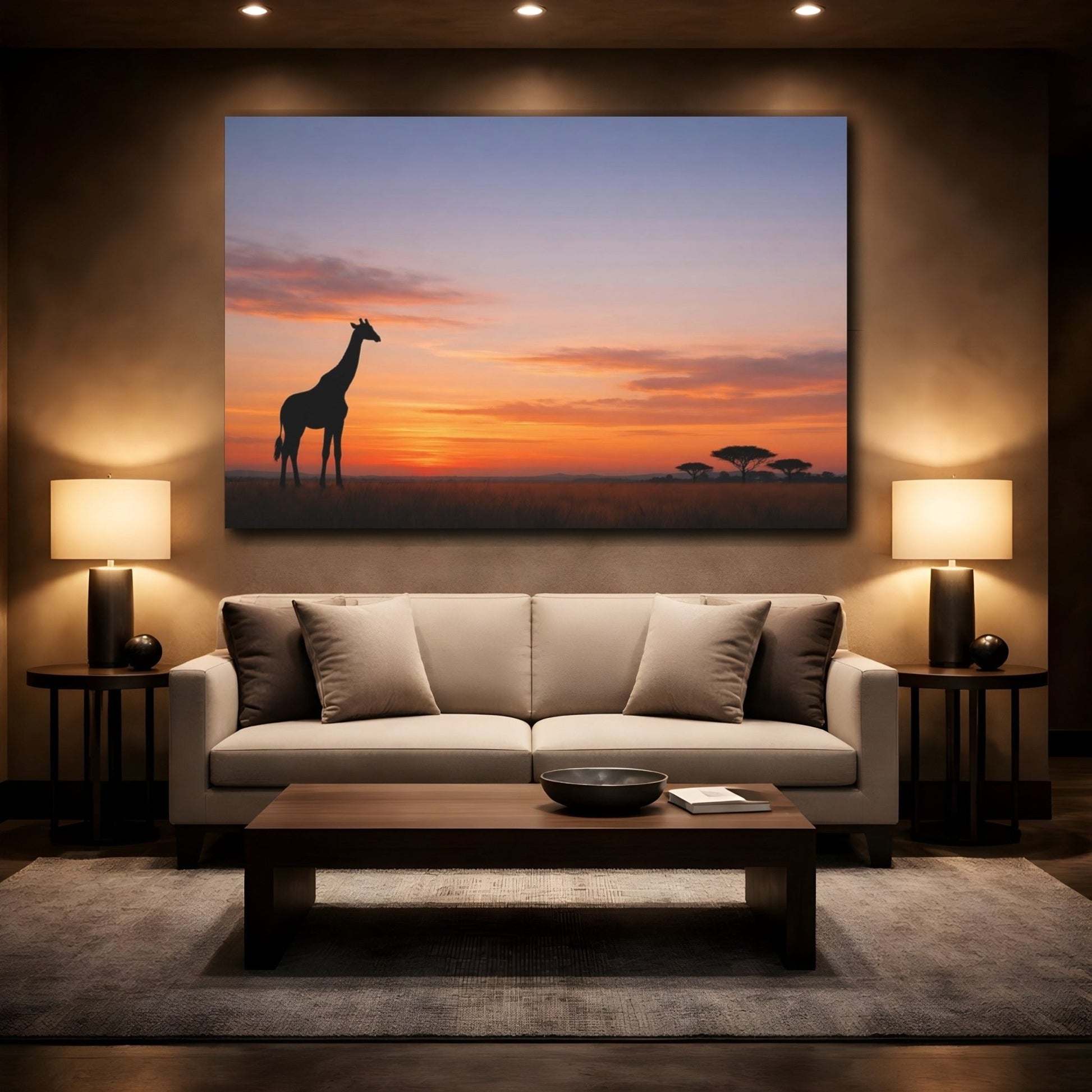 Nature Giraffe Orange And Blue - Canvas Wall Art Print - YesArtYes