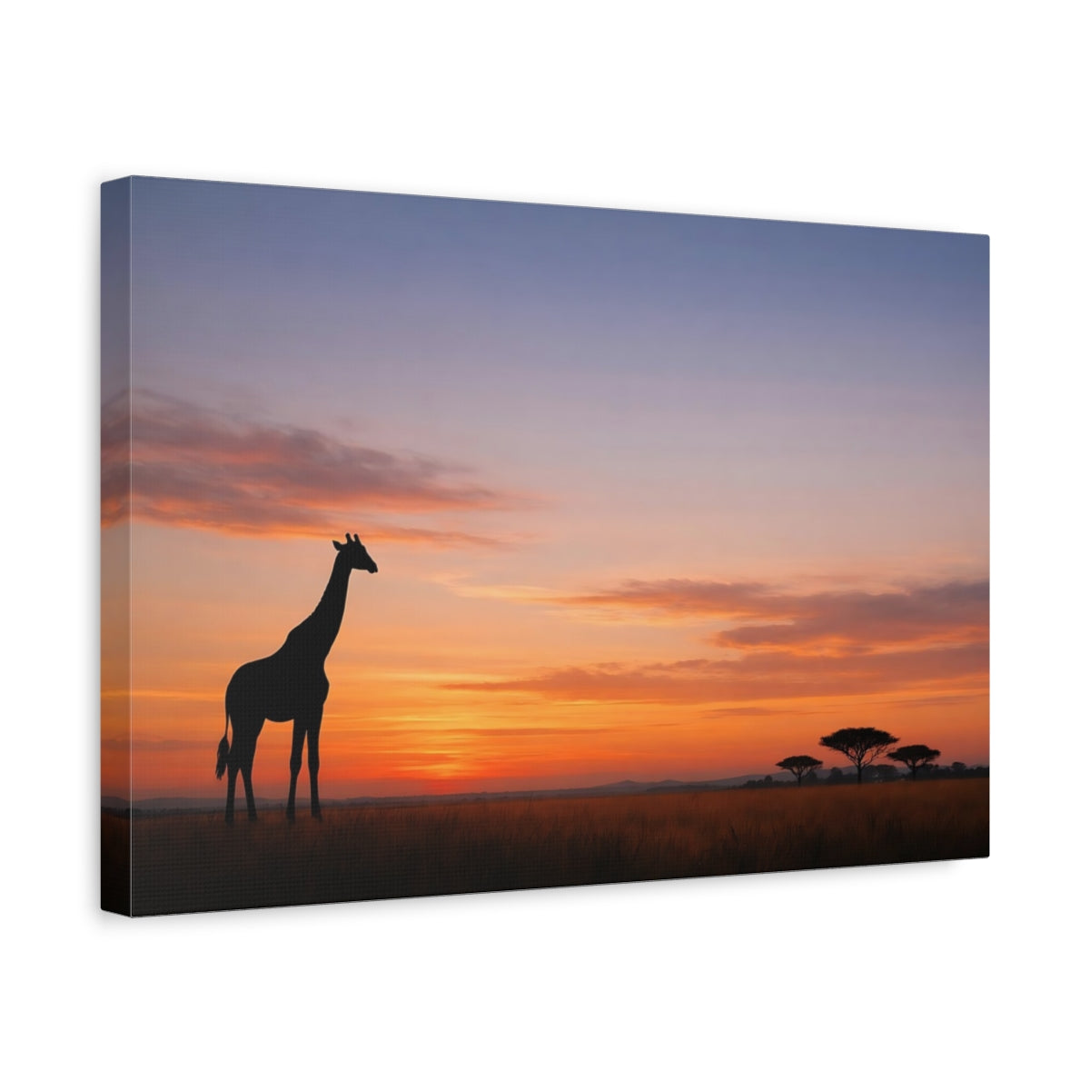 Side Mockup 4. Nature Giraffe Orange And Blue shown as stretched canvas wall art