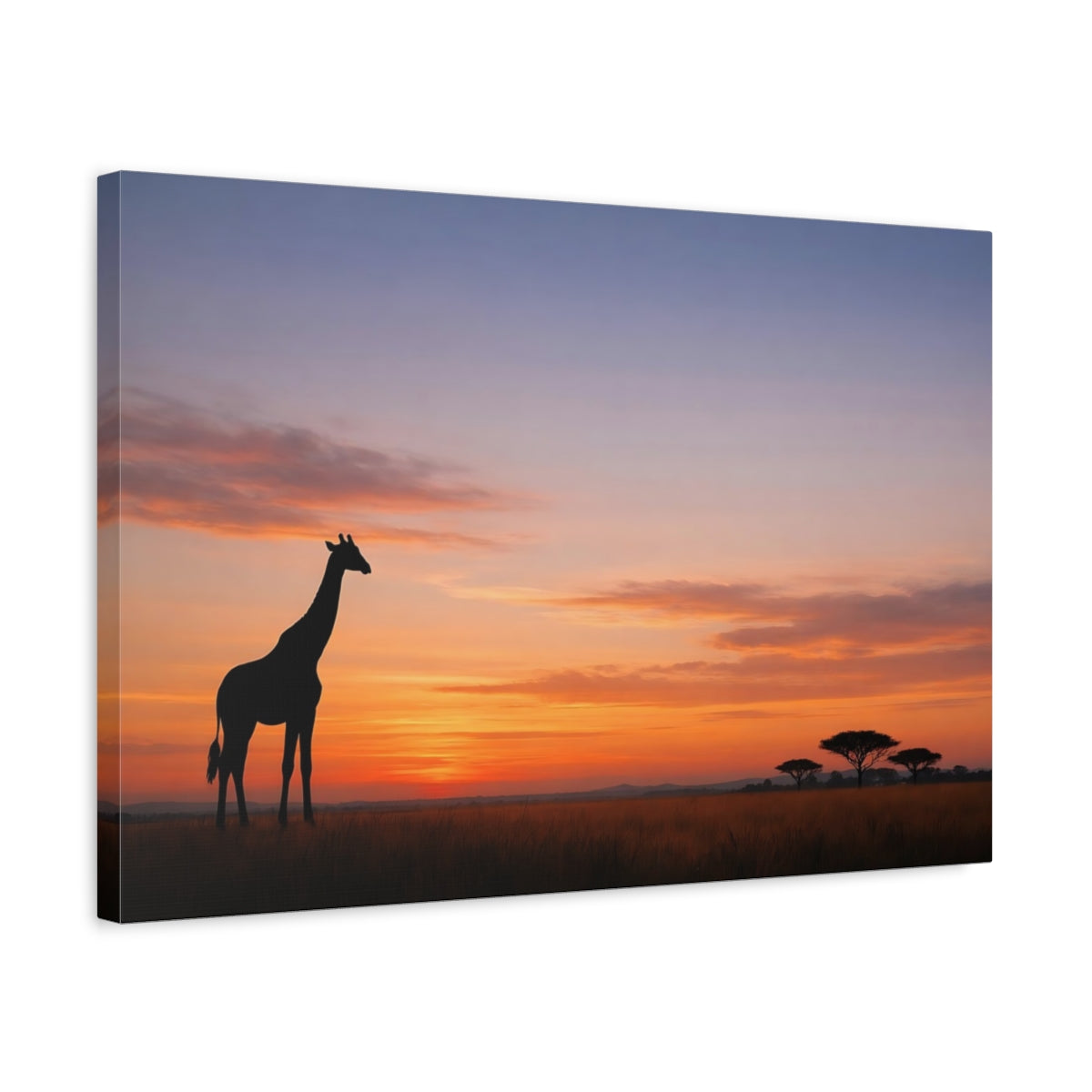 Side Mockup 3. Nature Giraffe Orange And Blue shown as stretched canvas wall art