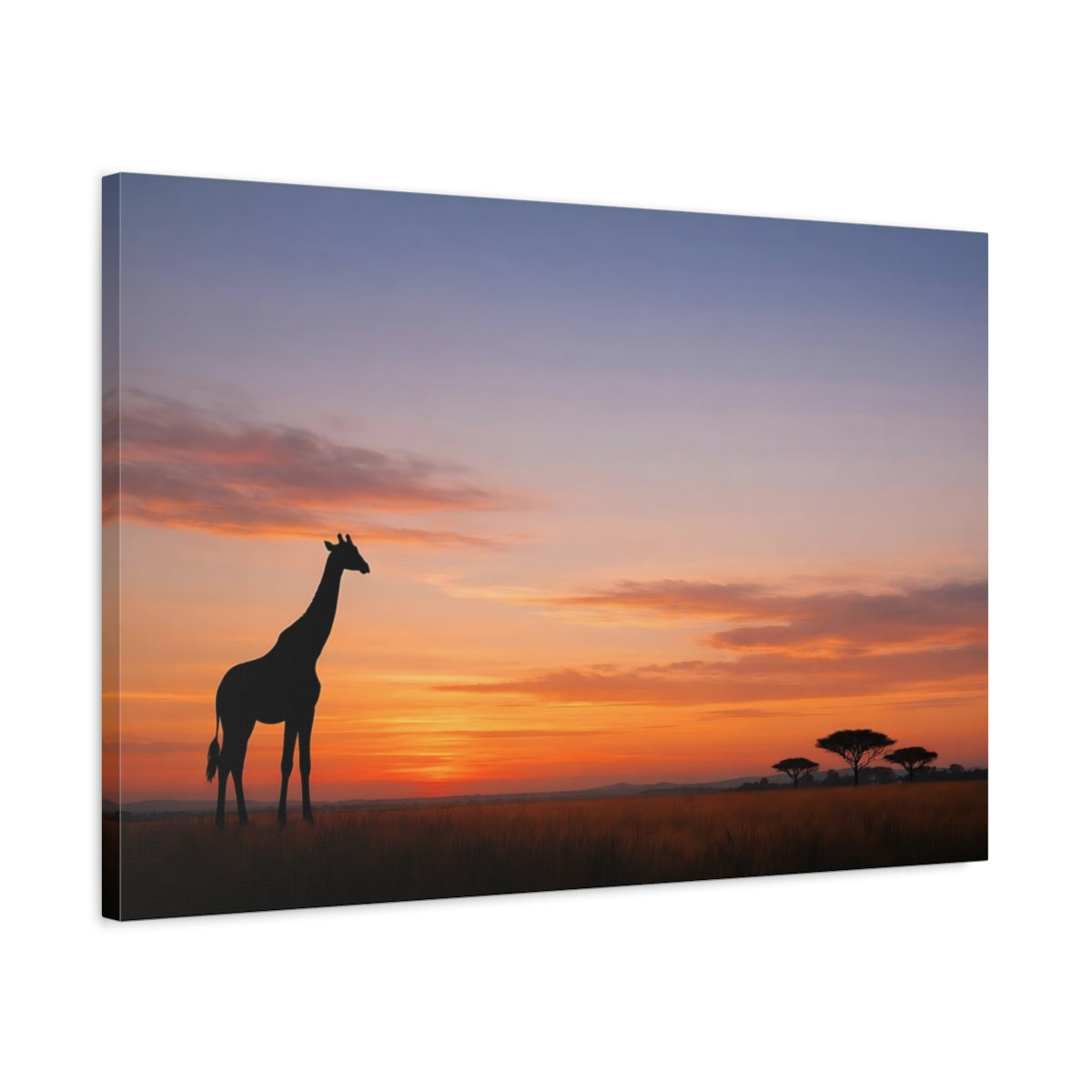 Side Mockup 2. Nature Giraffe Orange And Blue shown as stretched canvas wall art