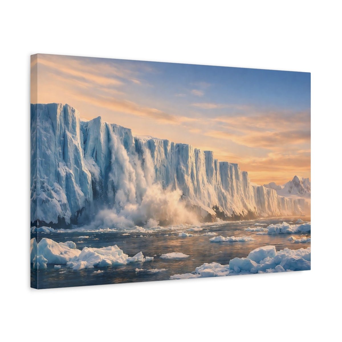 Nature Glacier Calving Blue Sunset - Canvas Wall Art Print - YesArtYes
