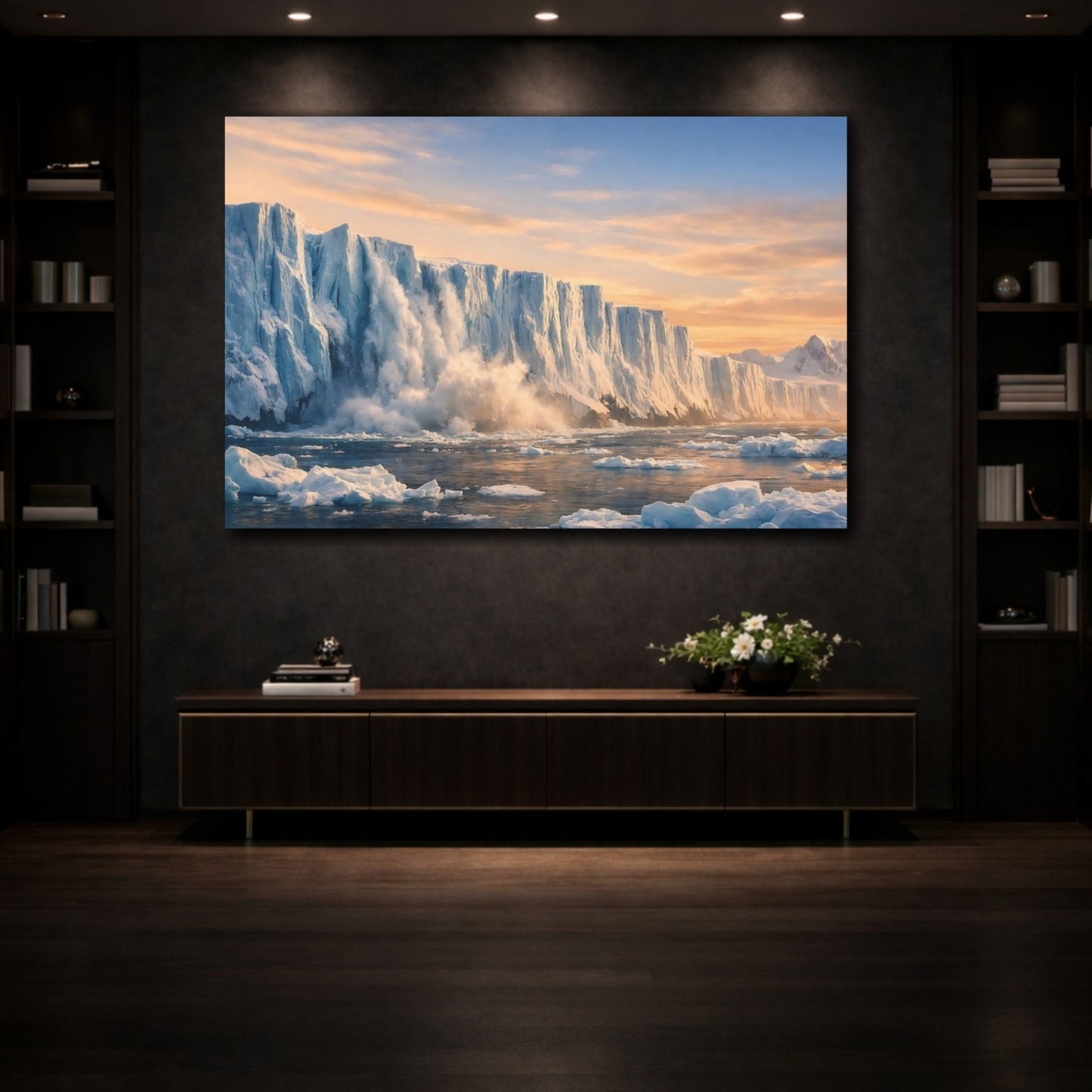 Nature Glacier Calving Blue Sunset - Canvas Wall Art Print - YesArtYes