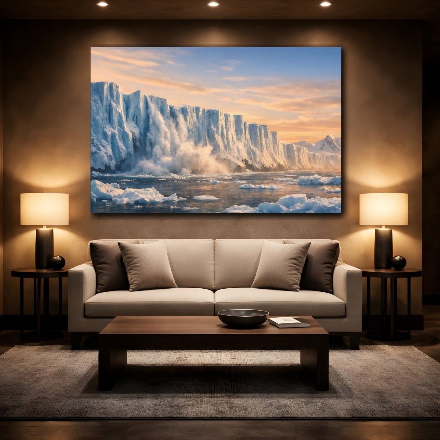 Nature Glacier Calving Blue Sunset - Canvas Wall Art Print - YesArtYes