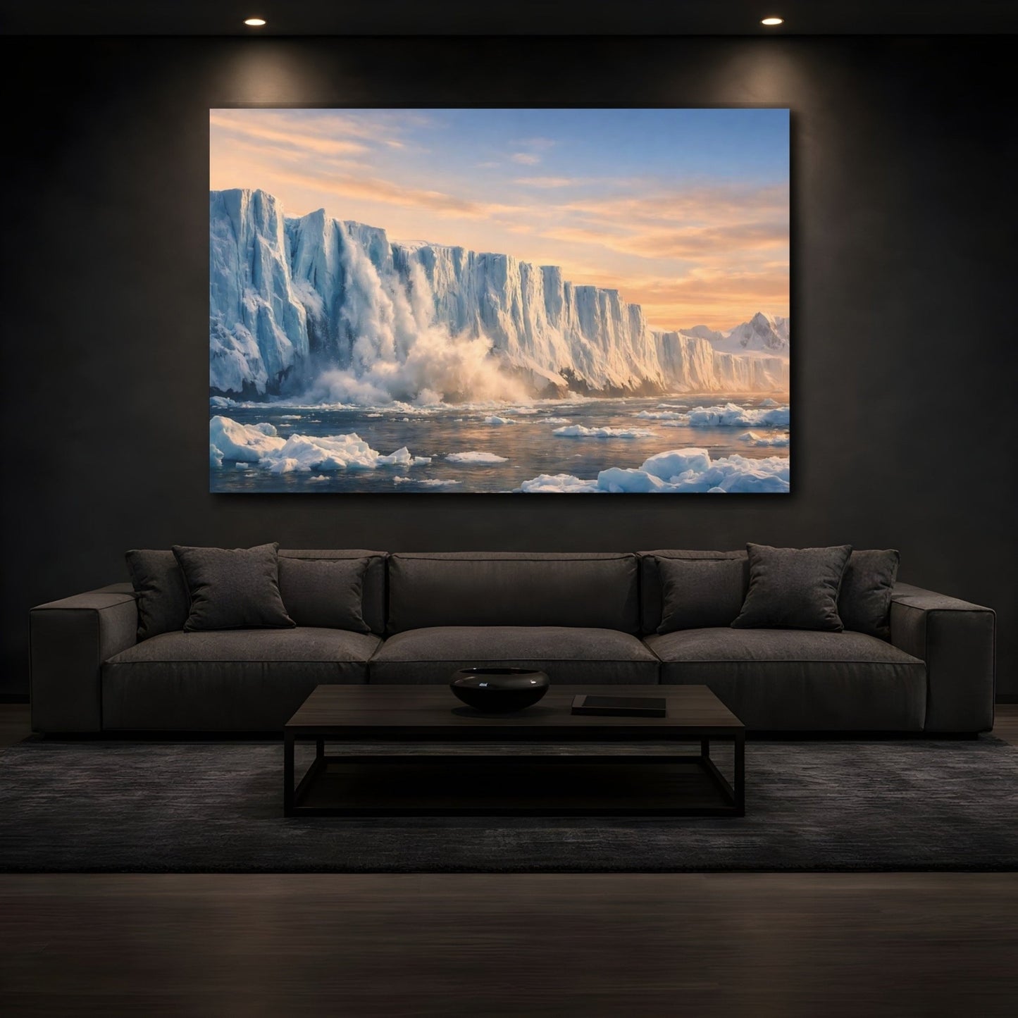 Nature Glacier Calving Blue Sunset - Canvas Wall Art Print - YesArtYes