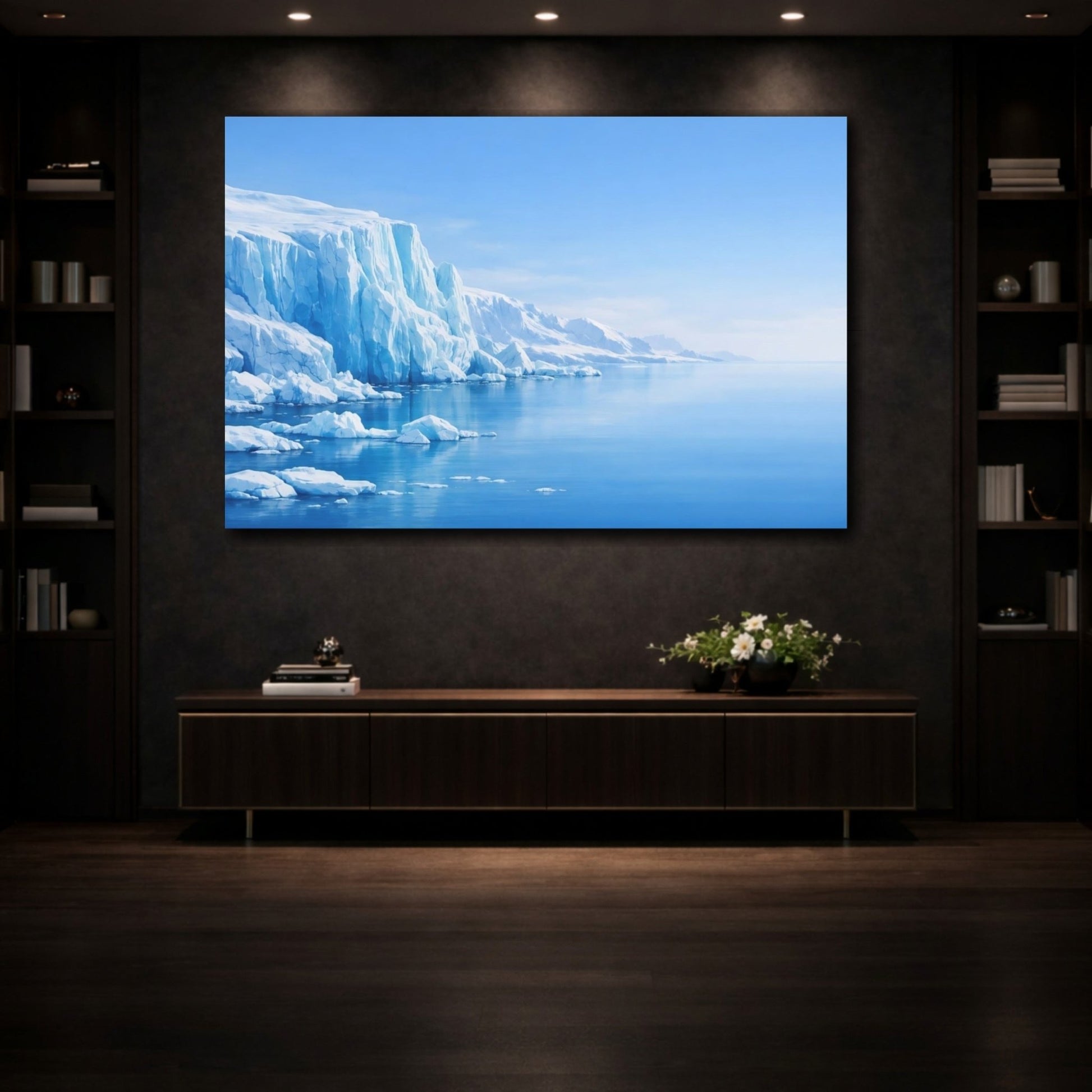 Nature Glacier Cliff Blue And White - Canvas Wall Art Print - YesArtYes