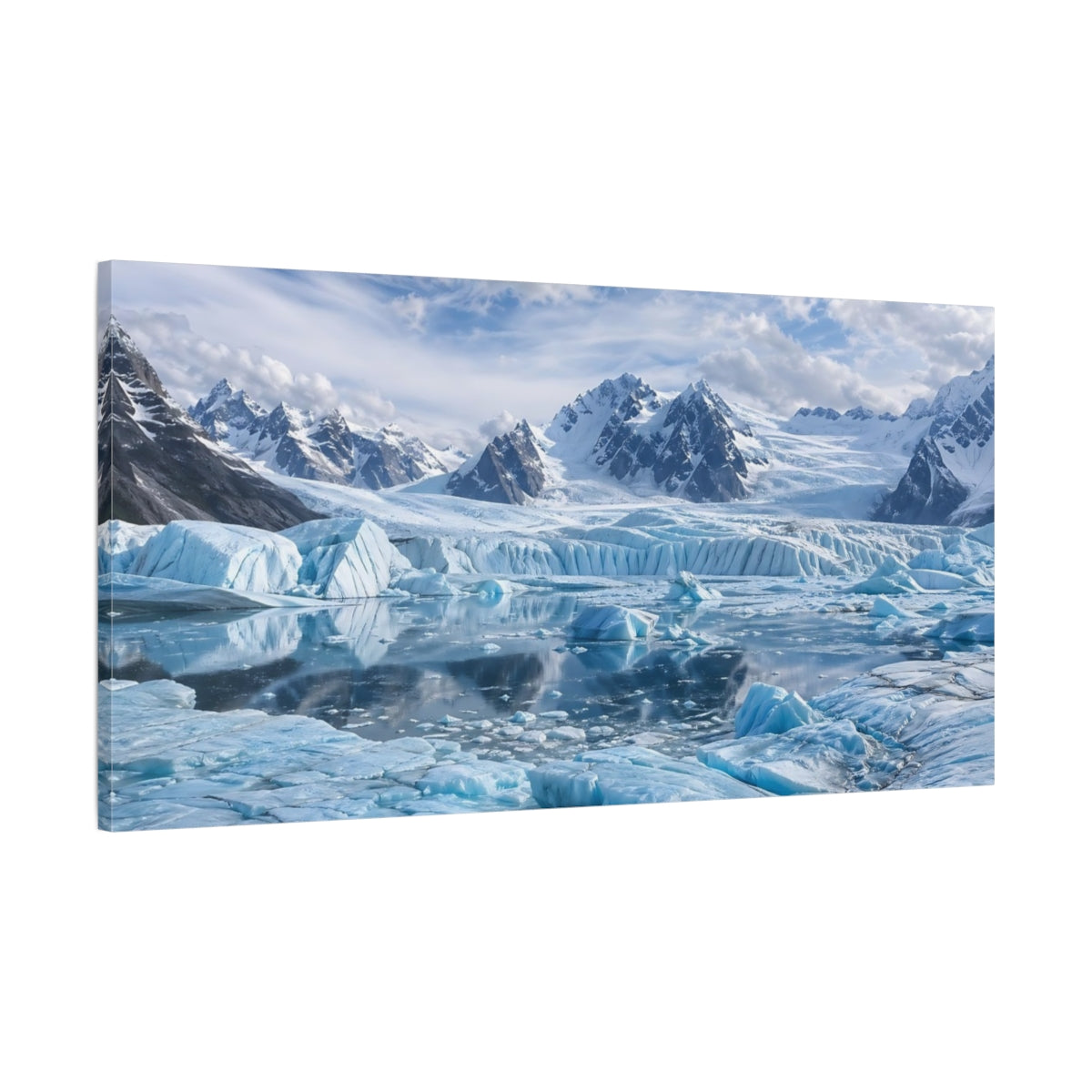 Main Mockup. Nature Glacier Icy Blue Landscape shown as stretched canvas wall art