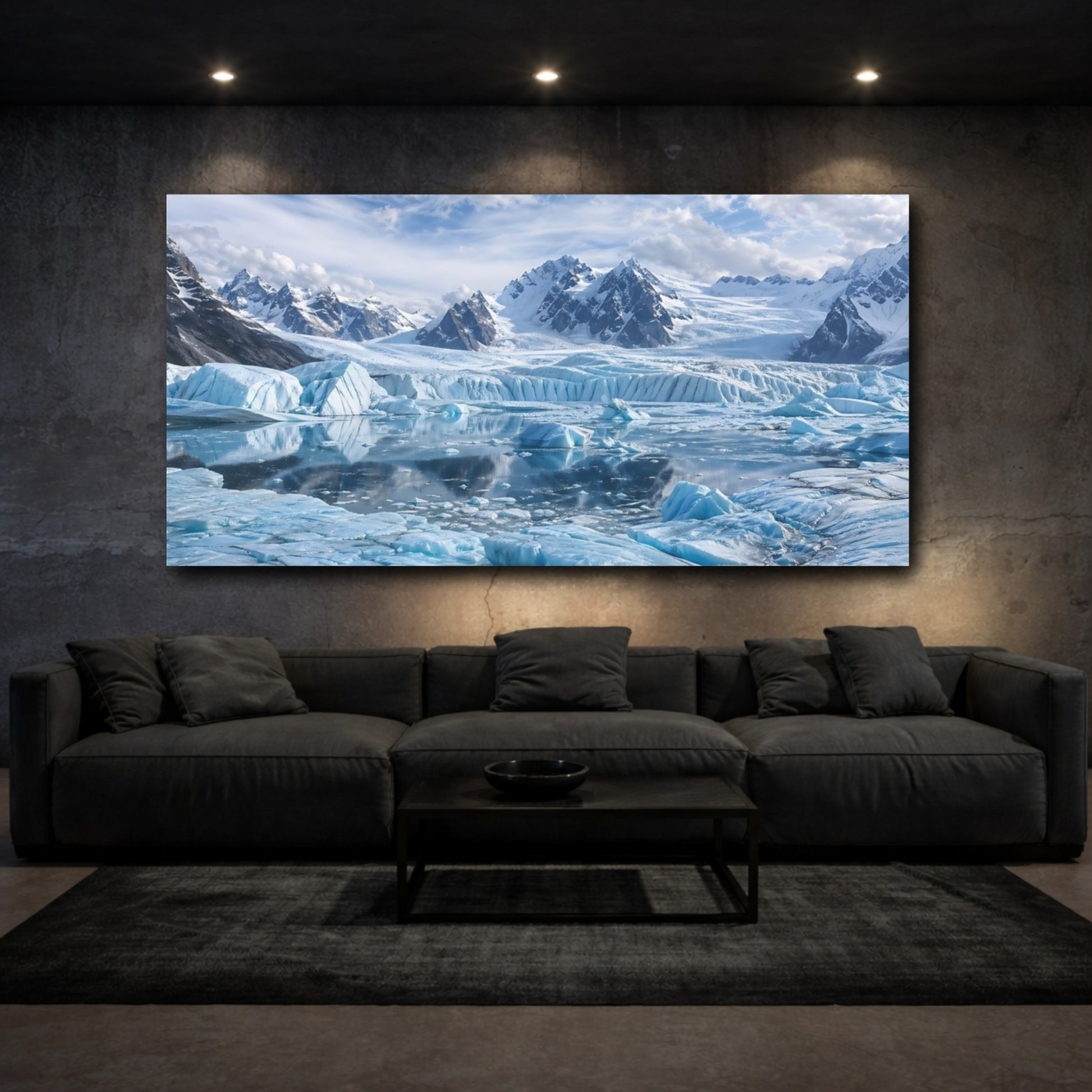 Mockup 2. Nature Glacier Icy Blue Landscape shown as stretched canvas wall art