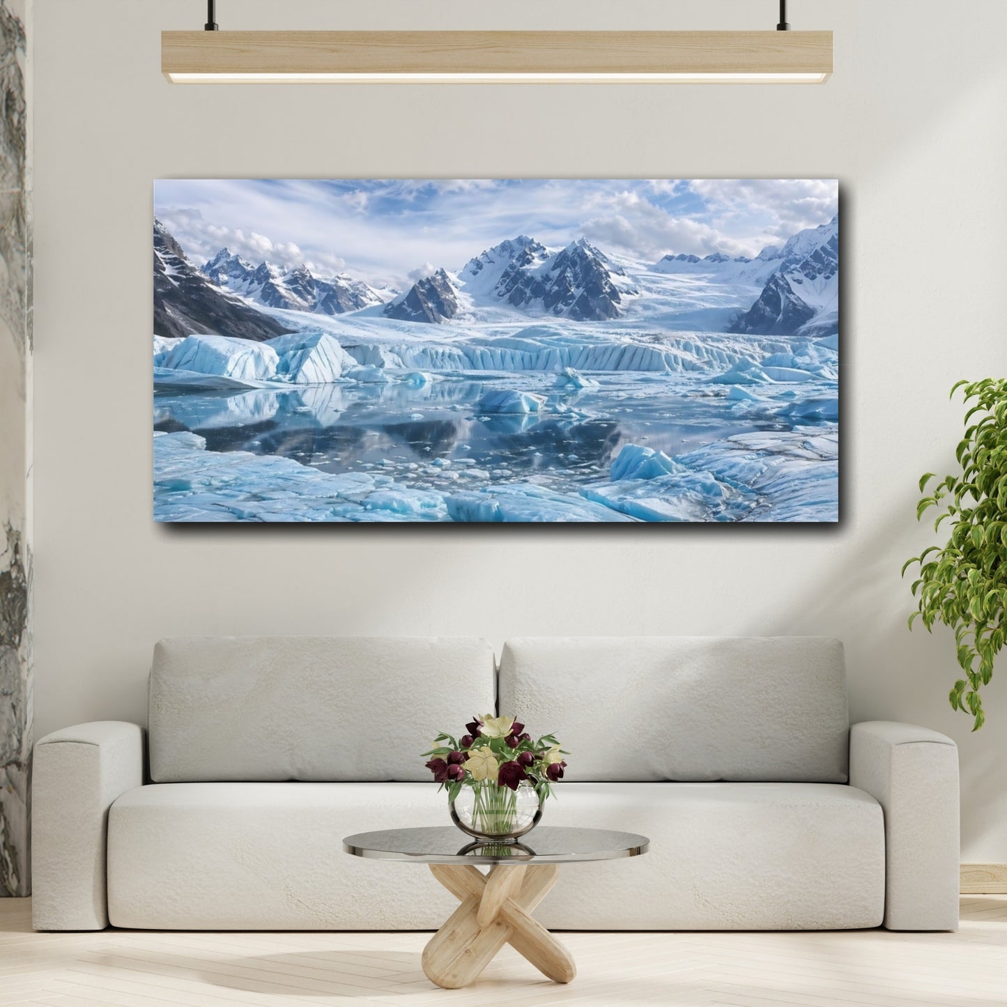 Mockup 3. Nature Glacier Icy Blue Landscape shown as stretched canvas wall art