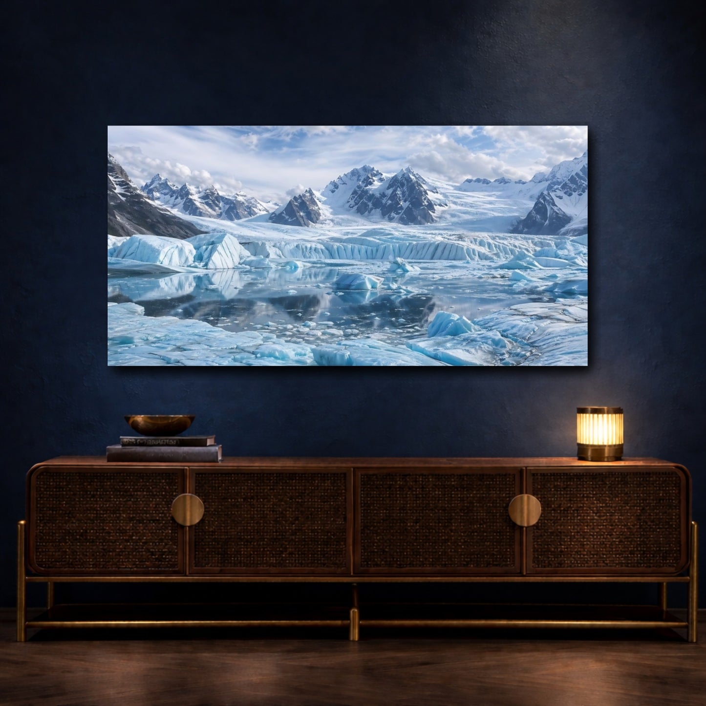 Mockup 4. Nature Glacier Icy Blue Landscape shown as stretched canvas wall art