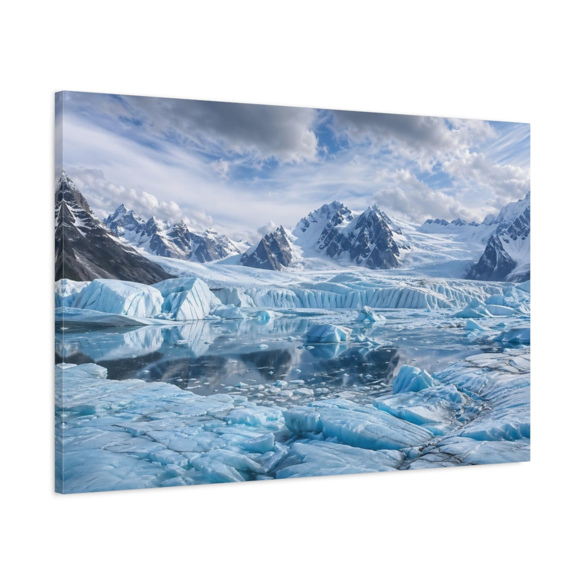 Main Mockup. Nature Glacier Landscape Blue Glacier Mountain shown as stretched canvas wall art
