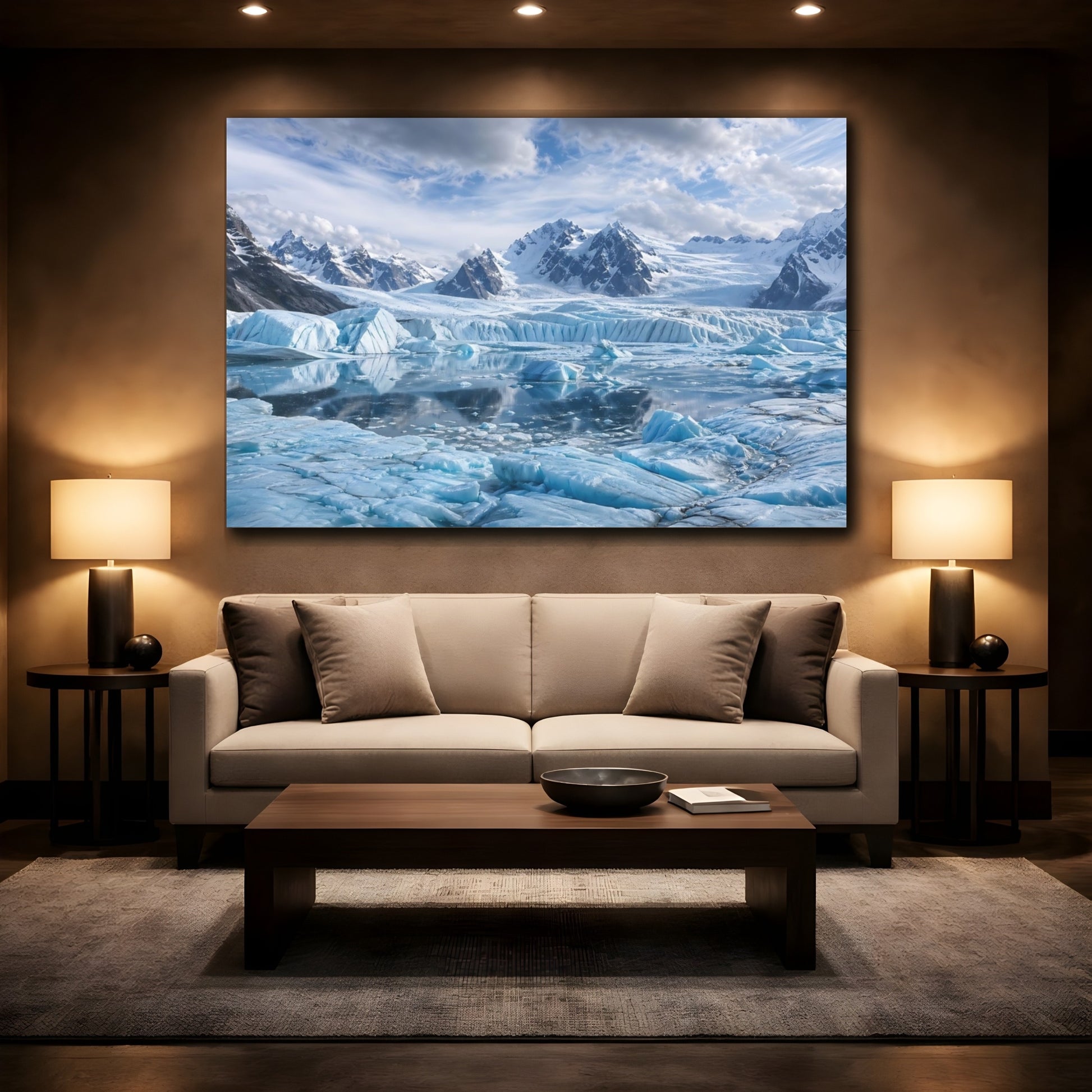 Mockup 2. Nature Glacier Landscape Blue Glacier Mountain shown as stretched canvas wall art