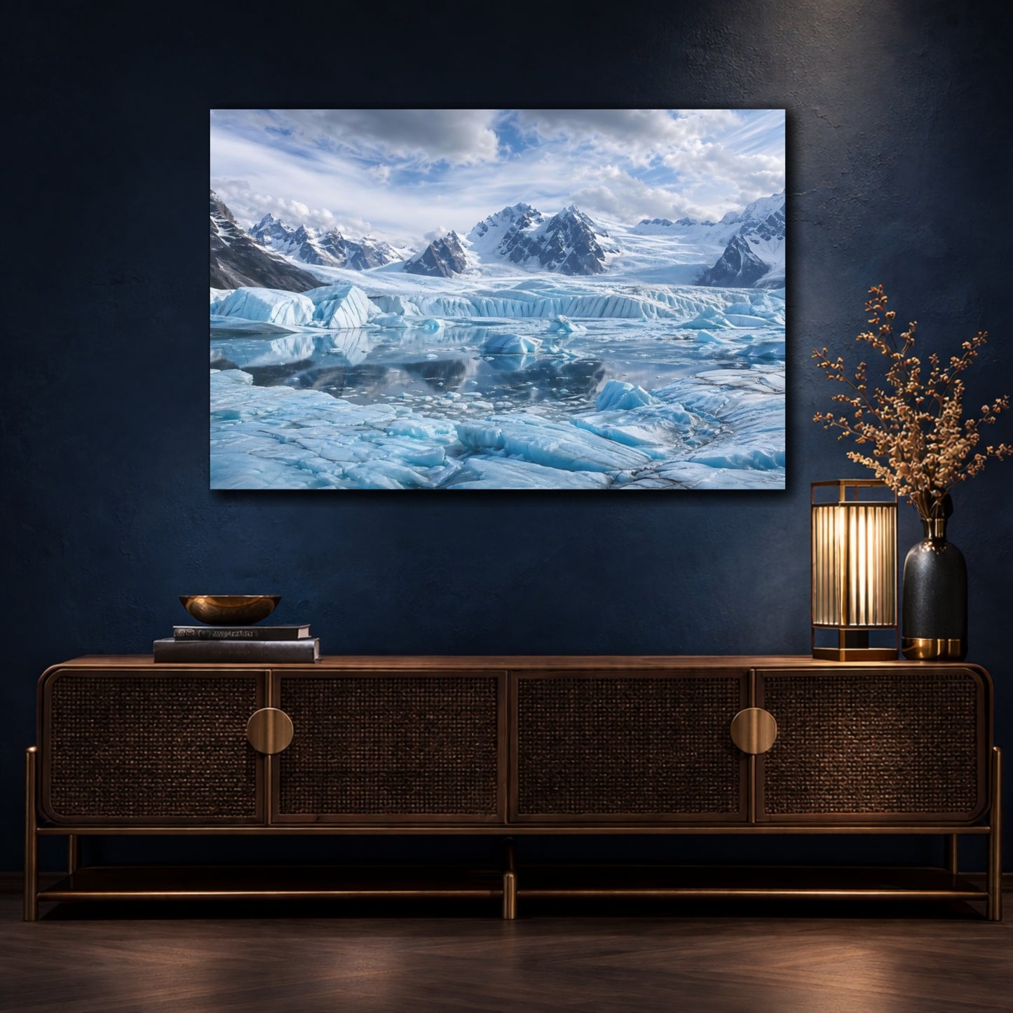 Mockup 4. Nature Glacier Landscape Blue Glacier Mountain shown as stretched canvas wall art