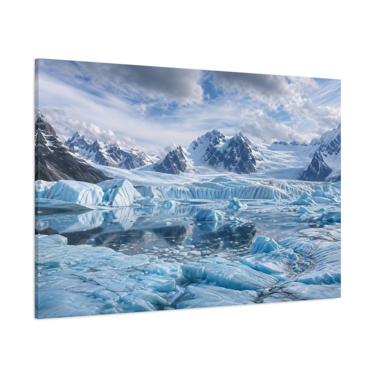 Side Mockup 1. Nature Glacier Landscape Blue Glacier Mountain shown as stretched canvas wall art