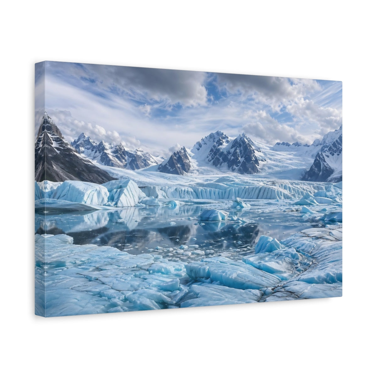 Side Mockup 4. Nature Glacier Landscape Blue Glacier Mountain shown as stretched canvas wall art
