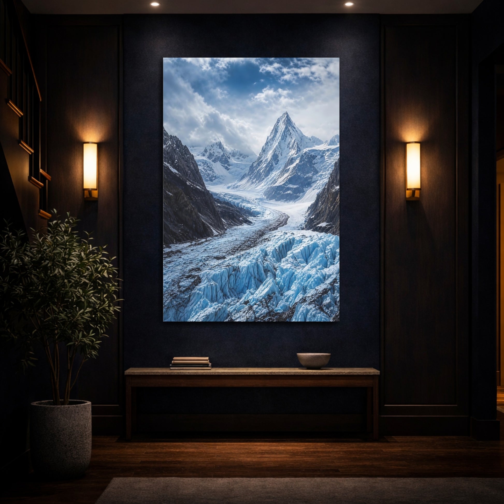 Mockup 4. Nature Glacier Valley Blue Glacier Mountain shown as stretched canvas wall art