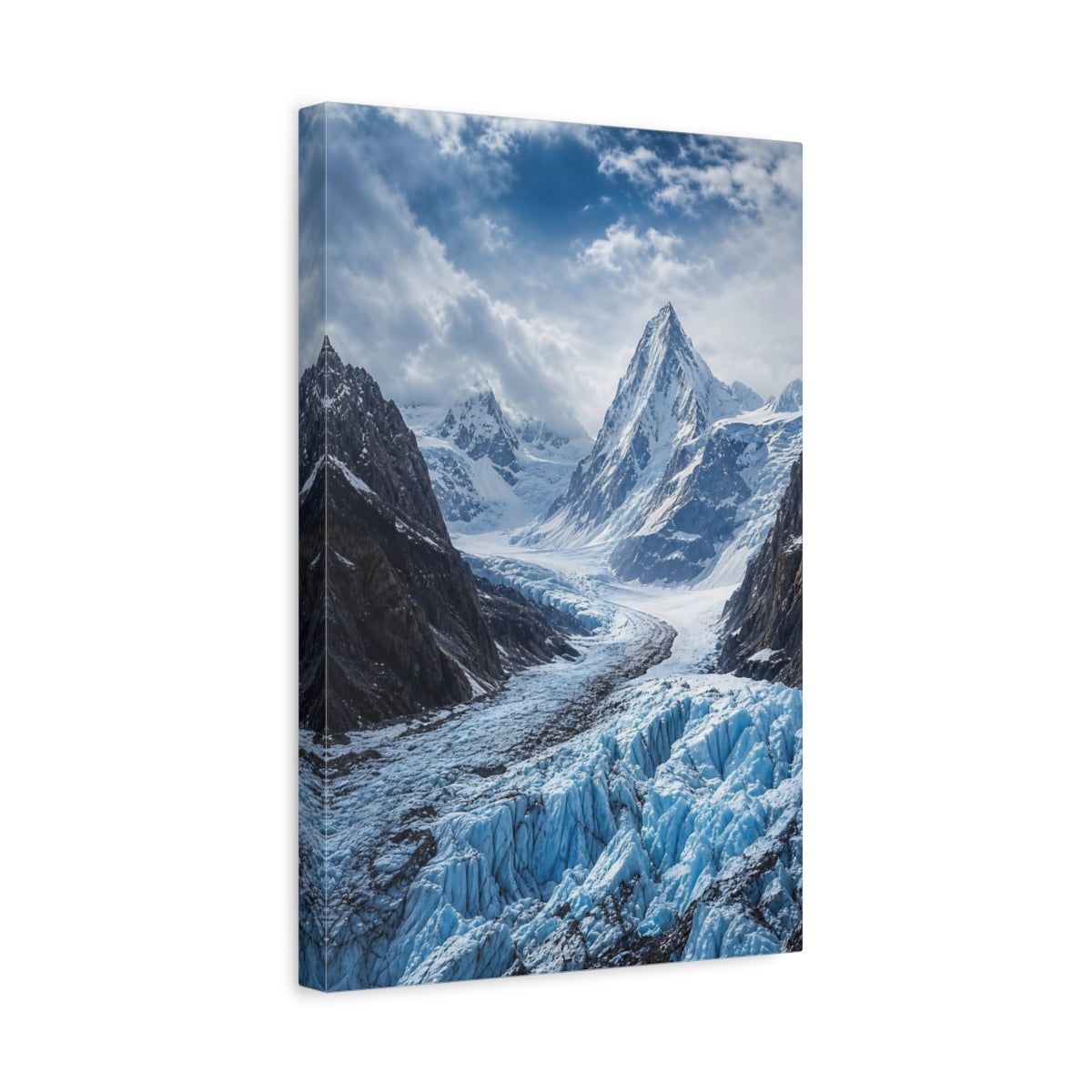 Side Mockup 4. Nature Glacier Valley Blue Glacier Mountain shown as stretched canvas wall art