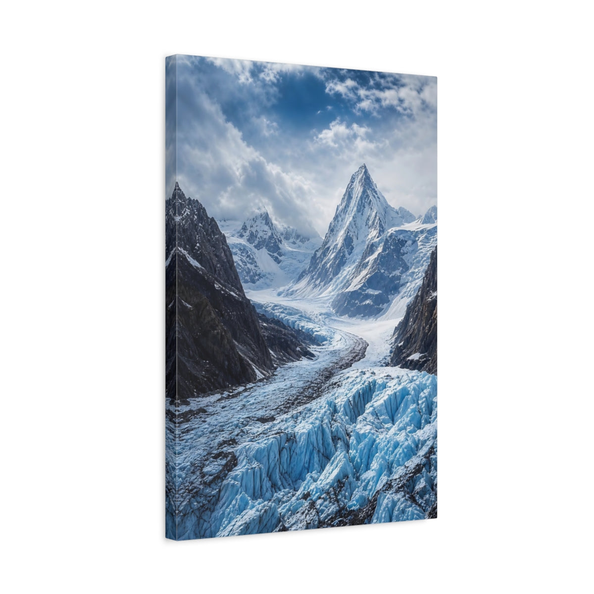 Side Mockup 3. Nature Glacier Valley Blue Glacier Mountain shown as stretched canvas wall art
