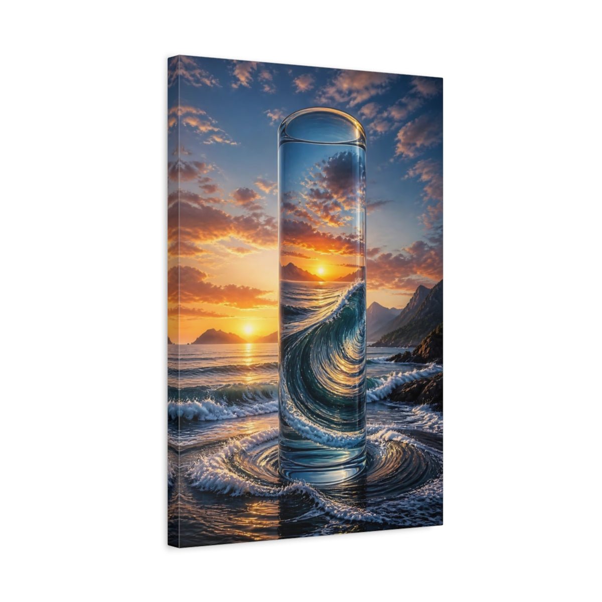 Nature Glass Ocean Orange And Blue Canvas Wall Art Print – Surreal Living Room, Above Console Table - YesArtYes