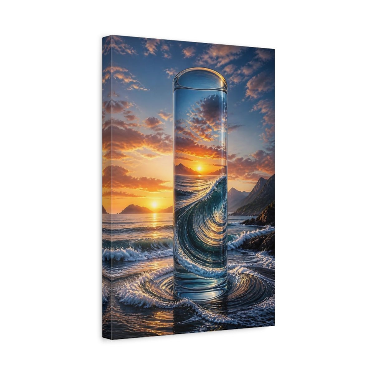Nature Glass Ocean Orange And Blue Canvas Wall Art Print – Surreal Living Room, Above Console Table - YesArtYes