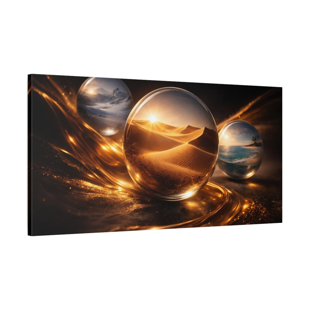 Main Mockup. Nature Glass Orbs Golden Abstract shown as stretched canvas wall art