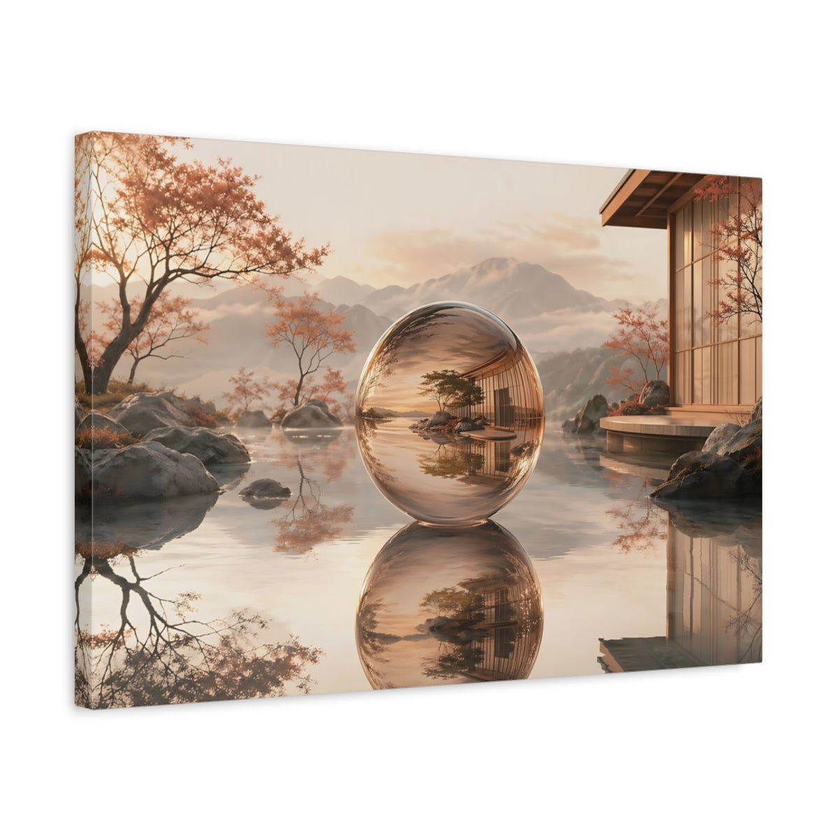 Side Mockup 3. Nature Glass Sphere Zen Sphere shown as stretched canvas wall art