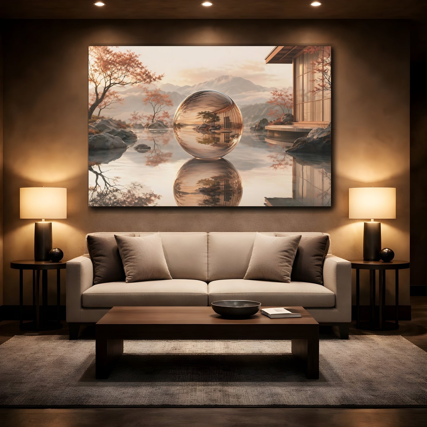 Mockup 2. Nature Glass Sphere Zen Sphere shown as stretched canvas wall art