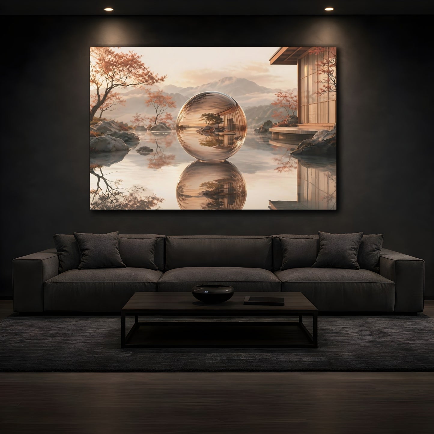Mockup 4. Nature Glass Sphere Zen Sphere shown as stretched canvas wall art