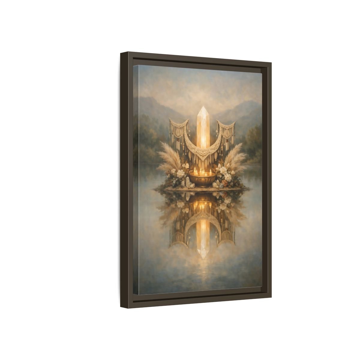 Nature Glowing Crystal Ethereal - Framed Canvas Wall Art Print - YesArtYes