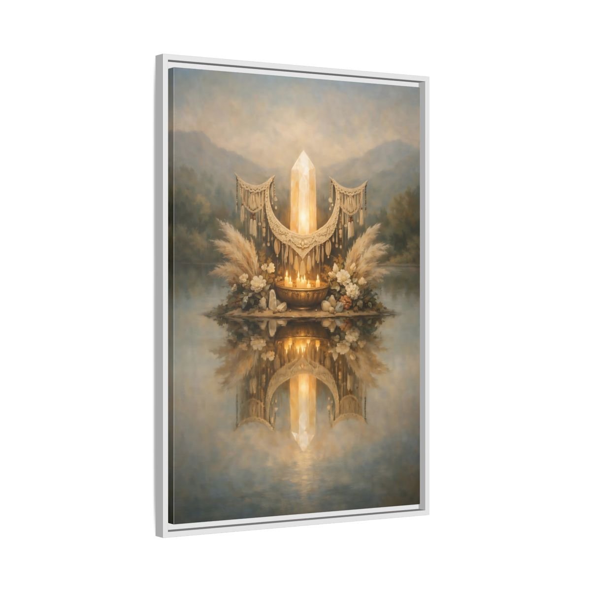 Nature Glowing Crystal Ethereal - Framed Canvas Wall Art Print - YesArtYes