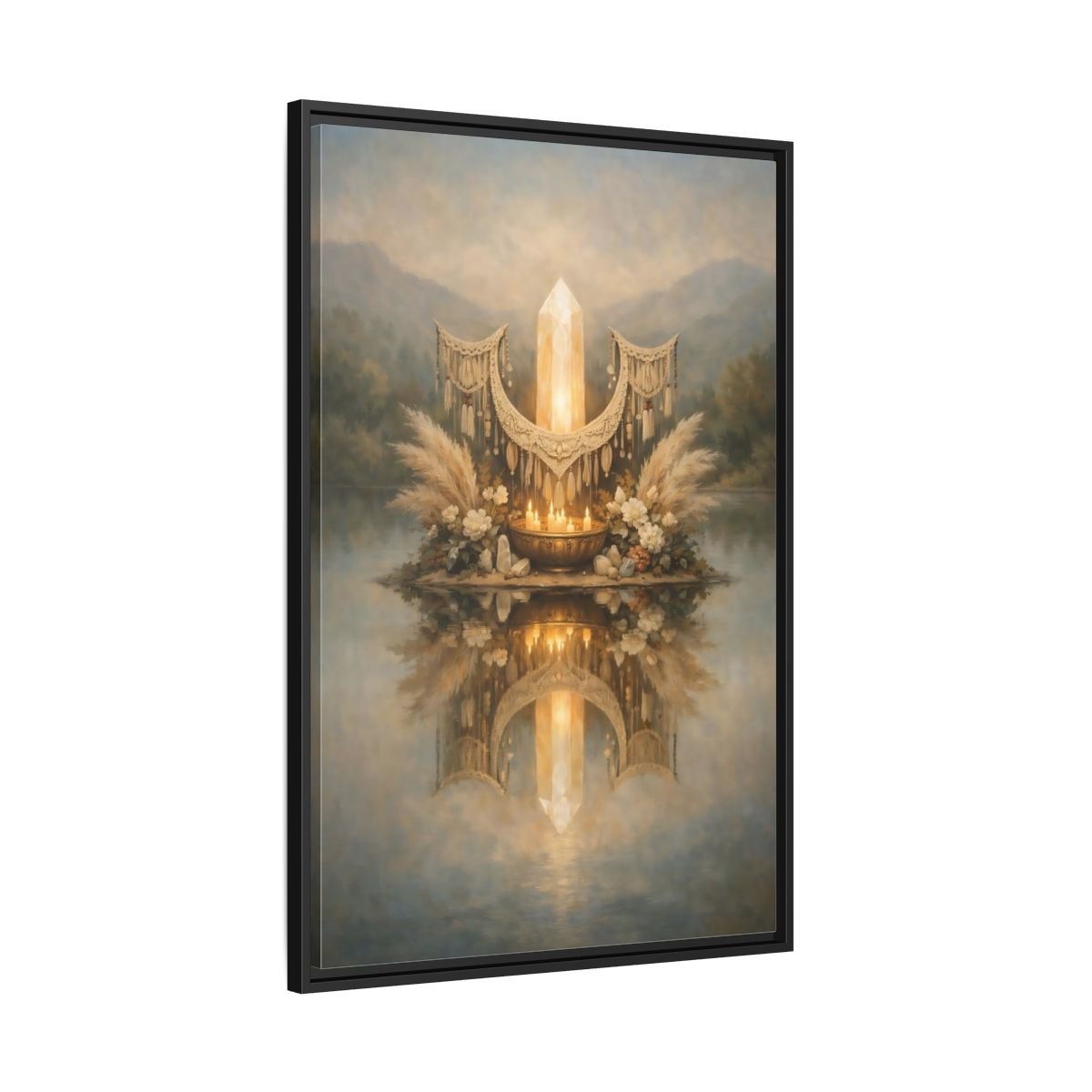 Nature Glowing Crystal Ethereal - Framed Canvas Wall Art Print - YesArtYes