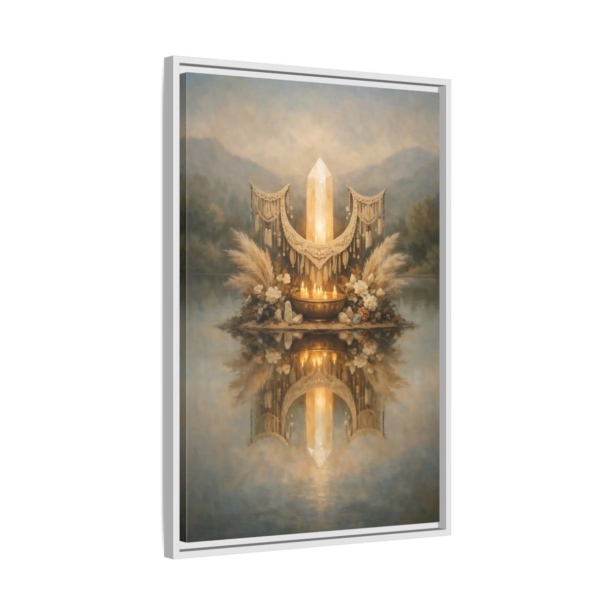 Nature Glowing Crystal Ethereal - Framed Canvas Wall Art Print - YesArtYes