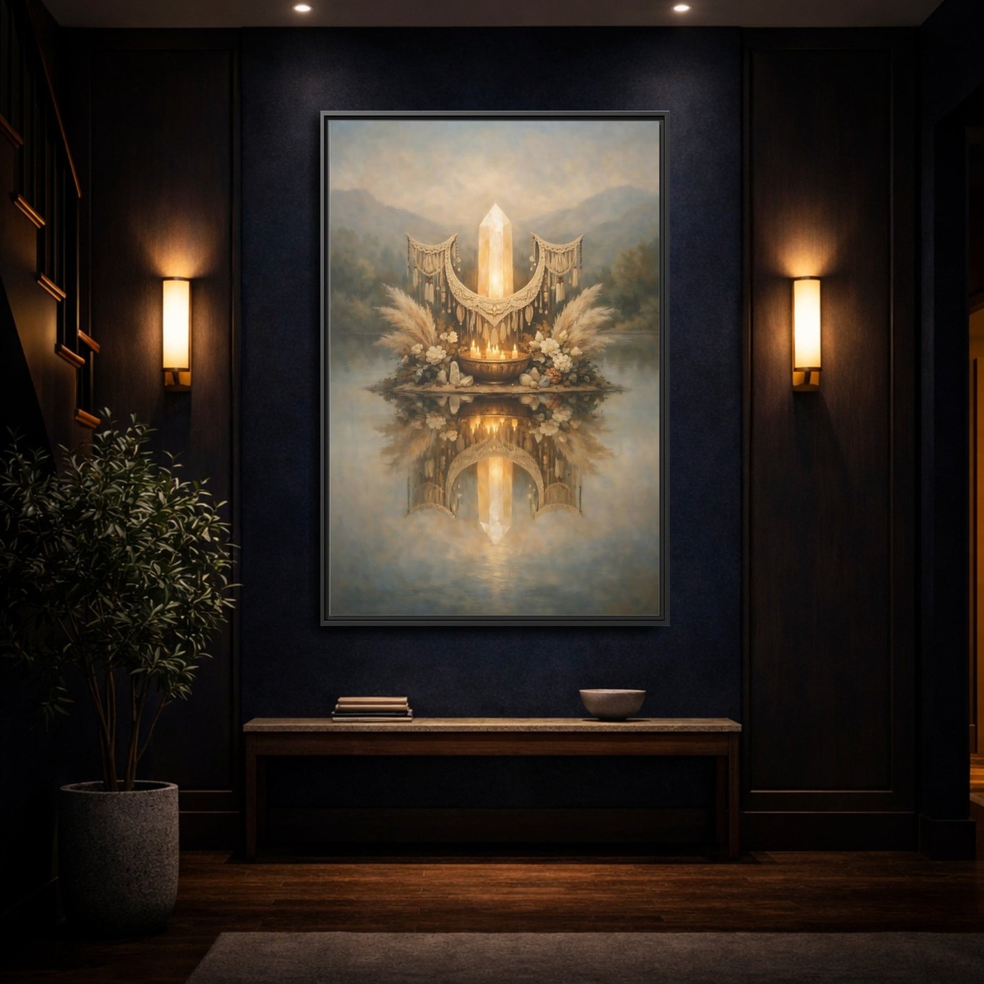 Nature Glowing Crystal Ethereal - Framed Canvas Wall Art Print - YesArtYes