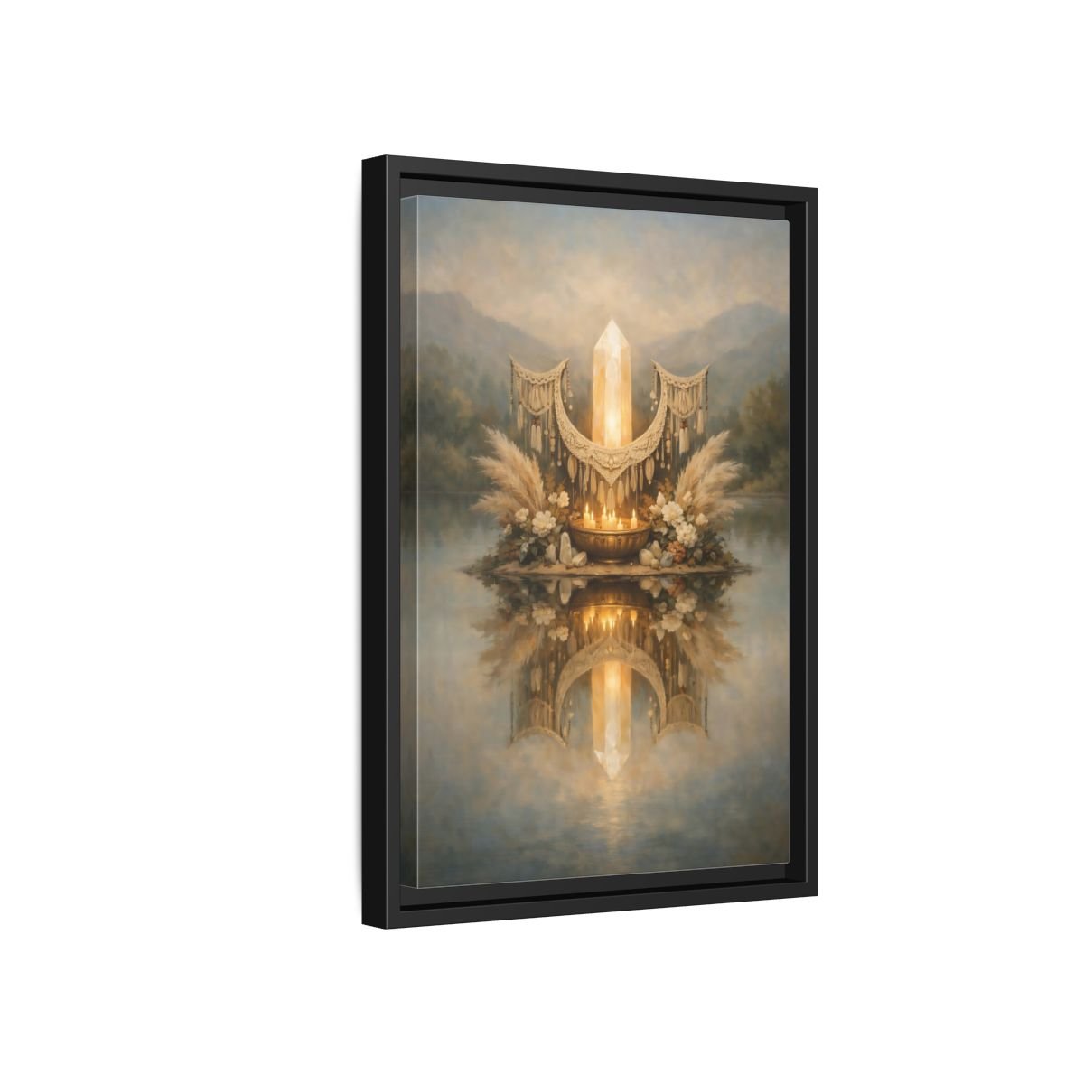 Nature Glowing Crystal Ethereal - Framed Canvas Wall Art Print - YesArtYes