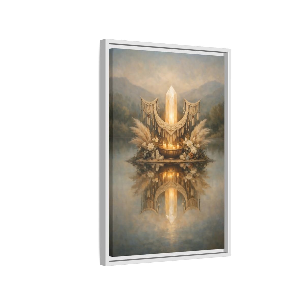 Nature Glowing Crystal Ethereal - Framed Canvas Wall Art Print - YesArtYes