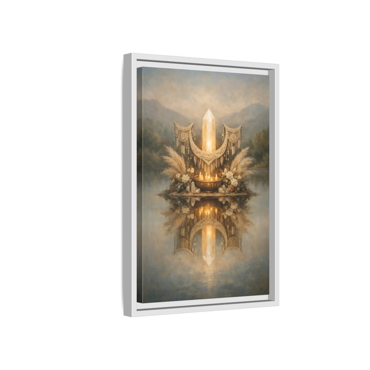Nature Glowing Crystal Ethereal - Framed Canvas Wall Art Print - YesArtYes