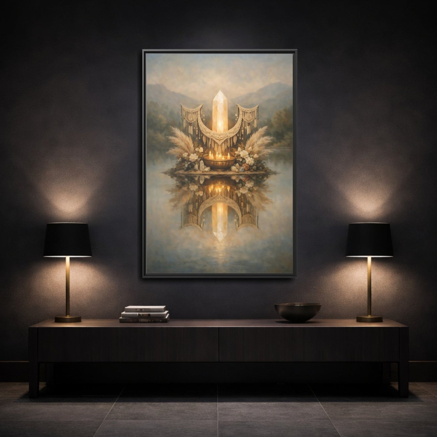Nature Glowing Crystal Ethereal - Framed Canvas Wall Art Print - YesArtYes