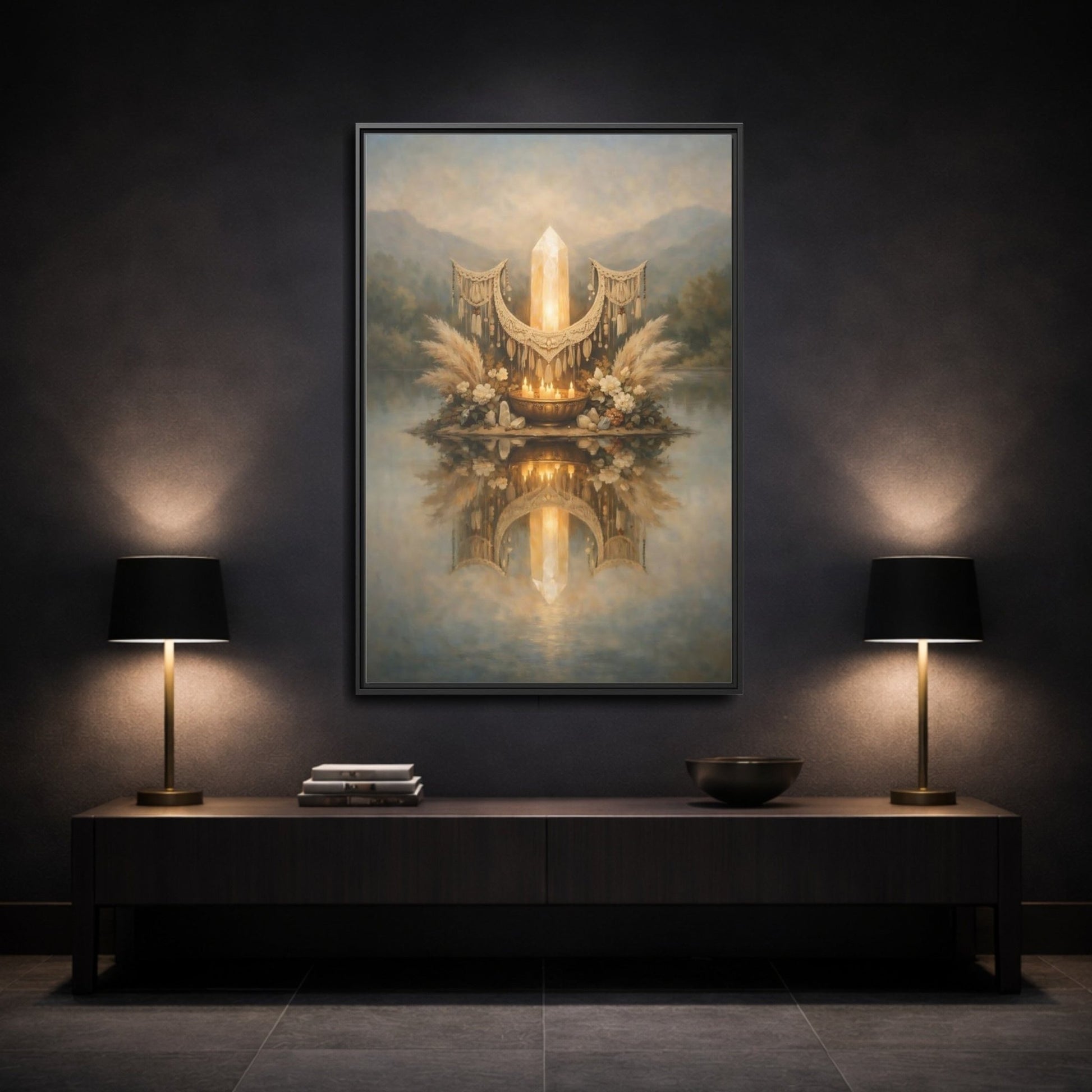 Nature Glowing Crystal Ethereal - Framed Canvas Wall Art Print - YesArtYes