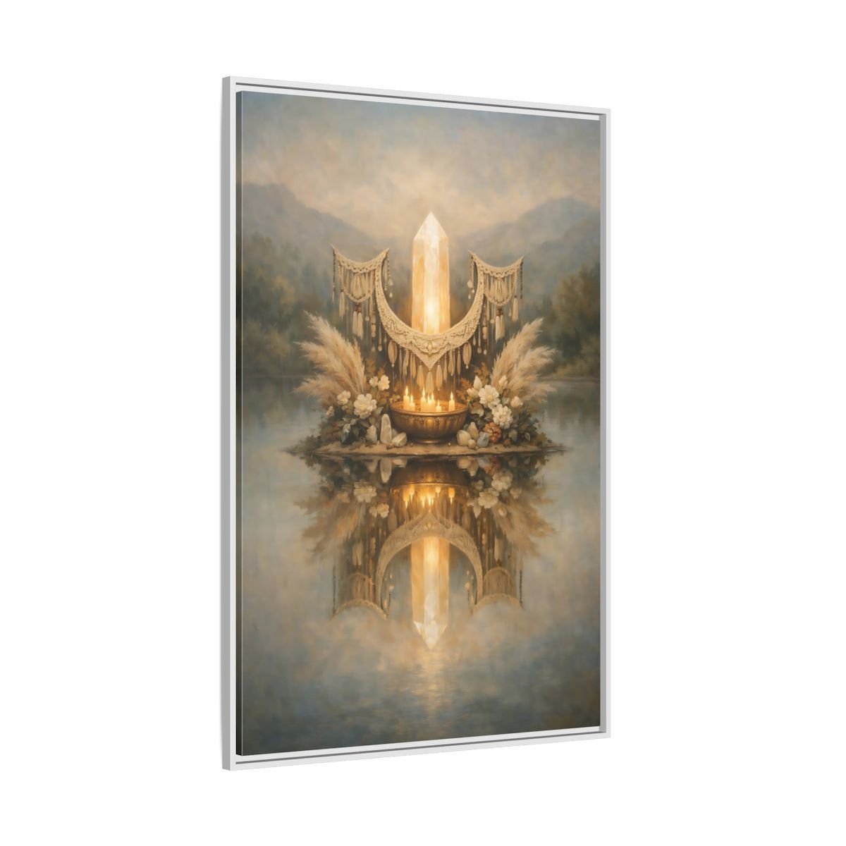 Nature Glowing Crystal Ethereal - Framed Canvas Wall Art Print - YesArtYes